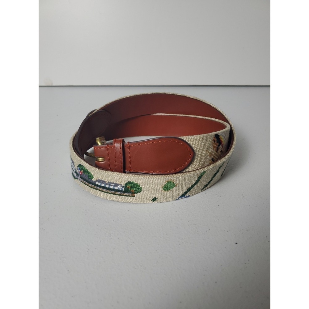 Smathers Branson philadelphia cricket Golf Mens Needlepoint Belt 38 Beige
